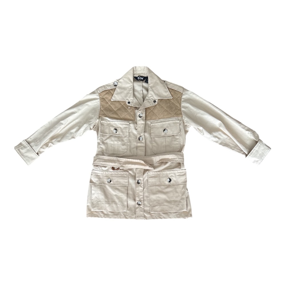 10x Beige Utility Safari Jacket Belted Quilted Shoulder Patches  Small